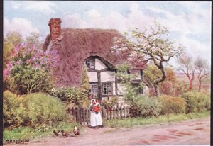Lilac and Apple Blossoms, Harvington, Worcester, Dent & Sons Limitedin julkaisemasta The Cottages and the Village Life of Rural England, 1912.