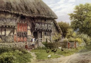 Vanha mökki, Bignor, Sussex (väri litho) tekijältä Alfred Robert Quinton