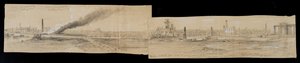 Pohjoinen alue Erie Street Bridgestä itään katsoen Chicagon palon aikana 1871 (kynä ja liitu paperille) tekijältä Alfred Rudolph Waud