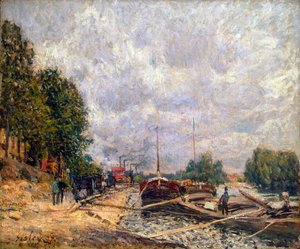 Proomut Billancourtissa, 1877. tekijältä Alfred Sisley
