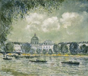 Maisema Seinen varrella Institut de Francen ja Pont des Artsin kanssa, n. 1875 tekijältä Alfred Sisley
