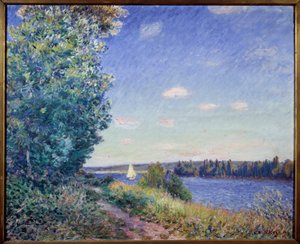 Waterside Path a Sahurs Painting Alfred Sisley (1839-1899) 1894 Sun. 0,8x1 m Rouen, Kuvataidemuseo - Sahursin vesipolku. Alfred Sisleyn (1839-1899) maalaus