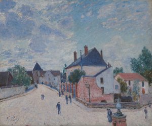 Street in Moret, n. 1890 (öljy kankaalle) tekijältä Alfred Sisley