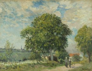 Sisäänkäynti kylään, n. 1880 (öljy kankaalle) tekijältä Alfred Sisley