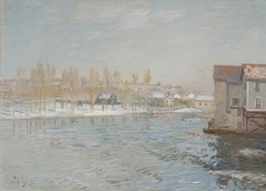The Loing and the Mills of Moret, Snow Effect, 1891 tekijältä Alfred Sisley