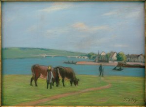 Lehmät Seinen rannalla Saint-Mammèsissa tekijältä Alfred Sisley