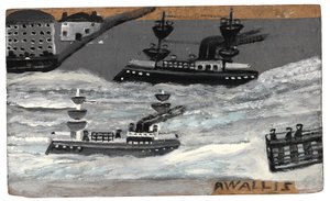 Tykkiveneet sota-aikana, noin 1855-1942 (öljy paneelille) tekijältä Alfred Wallis