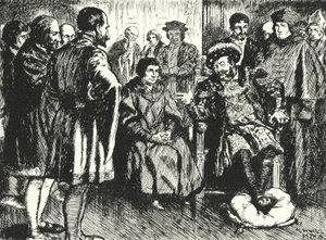 Sir Thomas More Henry VIII:n hovissa vastustaen kuninkaat yrittävät saada hänet sanomaan jotain huvittaakseen häntä