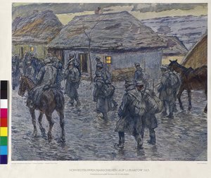 Honvedin joukot marssivat Lubartoviin 1915 (printti) tekijältä Alfred Wesemann