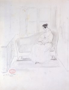 George Sand (1804-76), lukee sohvalla ikkunan vieressä, 1833