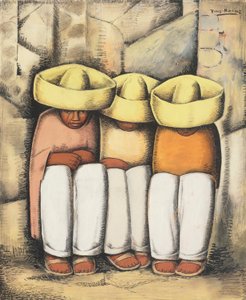 Lepäävät intiaanit, n. 1935 (tempera ja hiili kortissa) tekijältä Alfredo Ramos Martinez