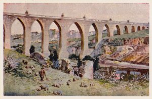Aques Livresin akvedukti, Lissabon (värilitografia) tekijältä Alfredo Roque Gameiro