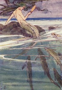 Hän kampasi pitkiä Tressestään (väri litho)