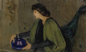 Nainen ja riikinkukko, n. 1900. tekijältä Alice Pike Barney