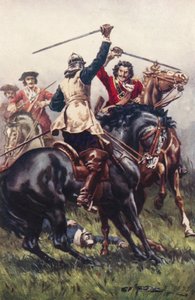 Taistelu Ironside ja Cavalier välillä (väri litho) tekijältä Allan (after) Stewart