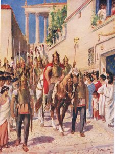 Alaric-gootti saapumassa Ateenaan vuonna 395, kuva Hutchinsonin kansojen historiasta