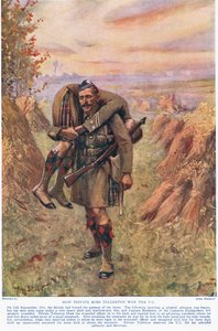 Kuinka yksityinen Ross Tollerton voitti riskipääomapalkinnon, kuvitus teoksesta Deeds That Thrill The Empire, julkaisija Hutchinson & Co., n. 1920 (värilitho) tekijältä Allan Stewart