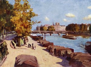 Pariisi: Seine ja Ile de la Cite Pont du Carrouselista (värilitho) tekijältä Allan Stewart