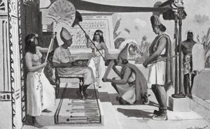 Ramses II vastaanottaa kopion sopimuksestaan heettiläisten kanssa (litografia). tekijältä Allan Stewart