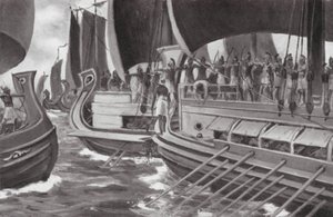 Historian ensimmäinen meritaistelu (litografia) tekijältä Allan Stewart