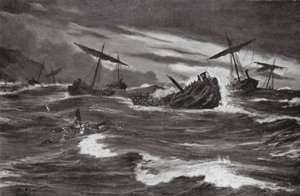 Kserkseksen laivasto Kastaneanlahdella (litografia) tekijältä Allan Stewart