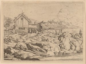 Vene joen rannalla kolmen vuohen kanssa tekijältä Allart van Everdingen