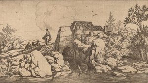 Ratsumies kivisillalla, luultavasti n. 16451656. tekijältä Allart van Everdingen