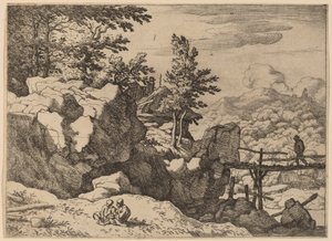 Mies pienellä puusillalla, luultavasti n. 16451656. tekijältä Allart van Everdingen