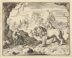 Renard vakuuttaa leijonan ja leijonan löytävänsä aarteen, jonka hänen isänsä varasti heiltä..., 1650-75. tekijältä Allart van Everdingen