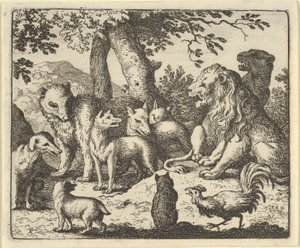 Renard vapauttaa itsensä rikoksistaan ennen leijonaa, 1650-75. tekijältä Allart van Everdingen