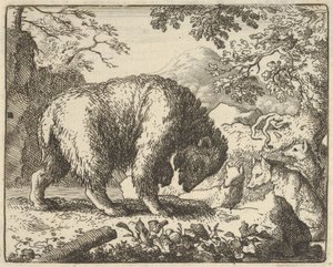 Renard lupaa karhun viedä hänet paikkaan, josta hän löytää hunajaa, 1650-75. tekijältä Allart van Everdingen