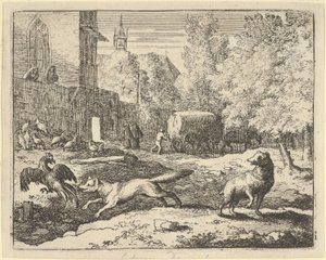 Renard haluaa löytää kukon, 1650-75. tekijältä Allart van Everdingen