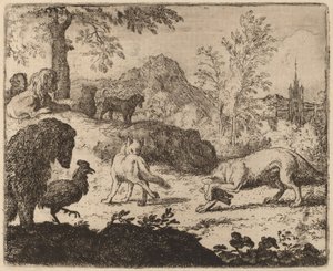 Reynard Blinds the Wolf in One Eye, luultavasti c. 16451656. tekijältä Allart van Everdingen