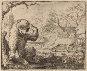 Reynard Pilkkaa surullista karhua, luultavasti c. 16451656. tekijältä Allart van Everdingen