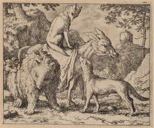 Reynard Seated Atop the Ass, luultavasti c. 16451656. tekijältä Allart van Everdingen