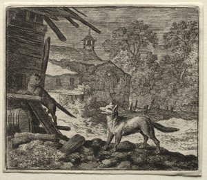 Reynard the Fox: Reynard pettää kissan. tekijältä Allart van Everdingen