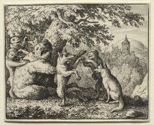 Reynard the Fox: Reynard varustettu pyhiinvaellusmatkaansa varten. tekijältä Allart van Everdingen