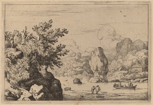 Kivi keskellä jokea, luultavasti n. 16451656. tekijältä Allart van Everdingen