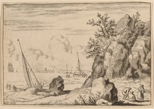 Merimaisema kolmella hahmolla oikealla, luultavasti n. 16451656. tekijältä Allart van Everdingen
