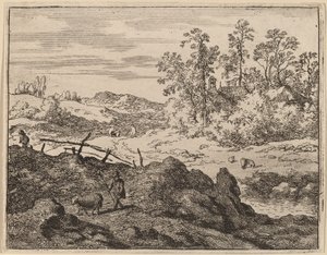 Paimen karitsan kanssa, luultavasti n. 16451656. tekijältä Allart van Everdingen