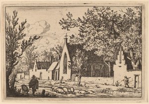Sikalauma lähellä kappelia, luultavasti n. 16451656. tekijältä Allart van Everdingen