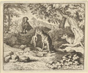 Mäyrä kiirehtii varoittamaan Renardia leijonan aikomuksesta, 1650-75. tekijältä Allart van Everdingen