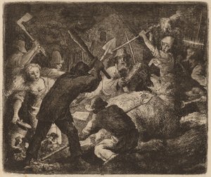 Talonpoikien hyökkäämä karhu, luultavasti n. 16451656. tekijältä Allart van Everdingen