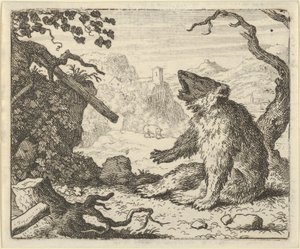 Karhu kutsuu Renardin esiintymään Eläinten neuvoston edessä, 1650-75. tekijältä Allart van Everdingen