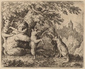 Karhua ja susia vainotaan, luultavasti n. 16451656. tekijältä Allart van Everdingen