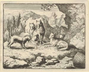 Kissa kutsuu Renardin tuomioistuimen eteen, 1650-75. tekijältä Allart van Everdingen