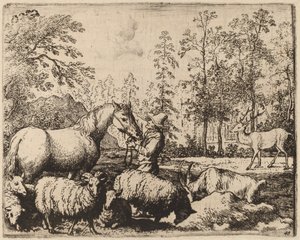 Hevonen ja polttarit, luultavasti n. 16451656. tekijältä Allart van Everdingen