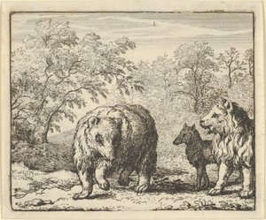 Leijona vapauttaa karhun ja suden, 1650-75. tekijältä Allart van Everdingen
