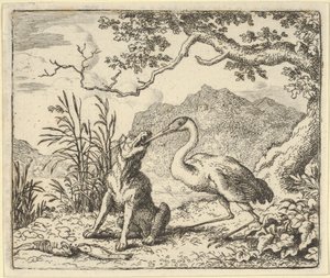 Haikara poistaa luun suden kurkusta Hendrick van Alcmarin Renard The F..., 1650-75. tekijältä Allart van Everdingen