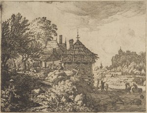 Kaksi venettä lähestyy majaa, 1600-luku. tekijältä Allart van Everdingen